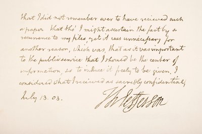 Handschrift en handtekening van Thomas Jefferson, 1803 door American School