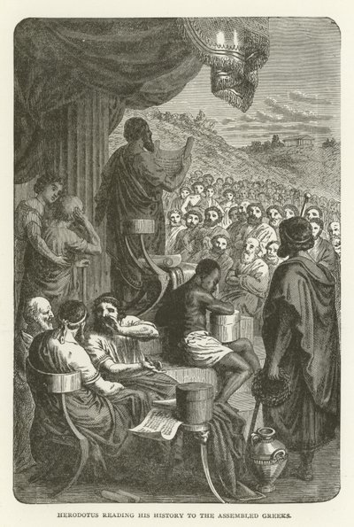 Herodotus leest zijn geschiedenis voor aan de verzamelde Grieken door American School