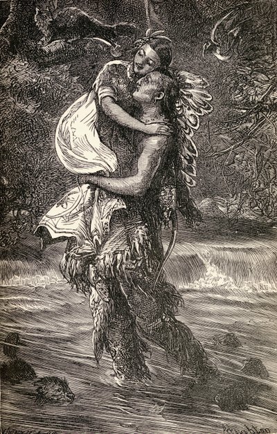 Hiawatha en Minnehaha, illustratie uit het gedicht 