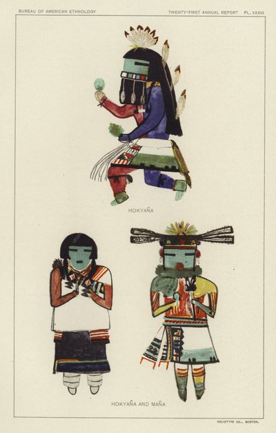 Hokyana en Mana (kleurenlitho) door American School