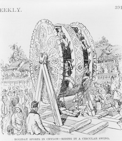 Vakantiesporten in Ceylon, rijden in een cirkelvormig wiel, c.1893 door American School