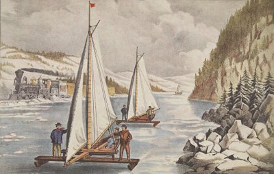 IJsschuitrace op de Hudson, uitgegeven ca. 1855, Currier & Ives door American School