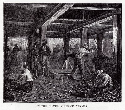 In de Zilvermijnen van Nevada (gravure) door American School