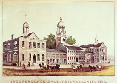 Independence Hall, Philadelphia, 1776, gepubliceerd door Nathaniel Currier (1813-88) en James Merritt Ives (1824-95) door American School