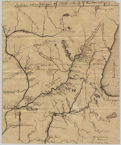 Indianencampagne van 1832: Kaart van het gebied, 1832 door American School