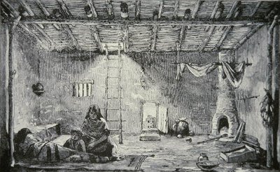 Interieur van een Pueblo-huis, ca. 1880 door American School