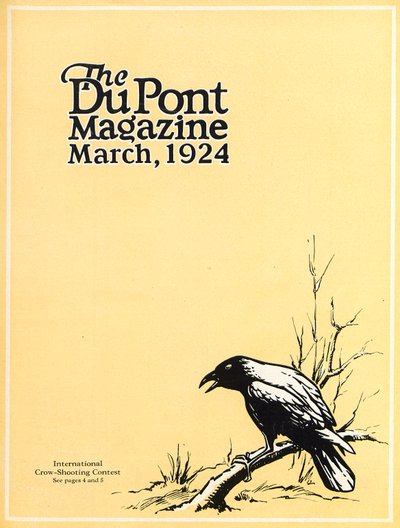 Internationale kraaien-schietwedstrijd, voorpagina van het DuPont Magazine, maart 1924 door American School