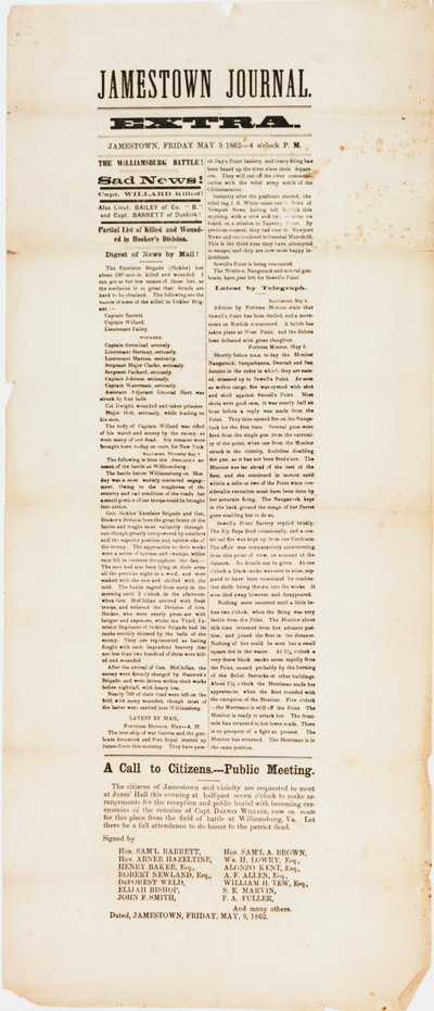 Jamestown journal extra, 9 mei 1862 door American School
