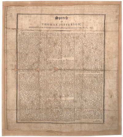 Jeffersons eerste inaugurele rede, gedrukt door Pechin, Baltimore, 4 maart 1801 door American School