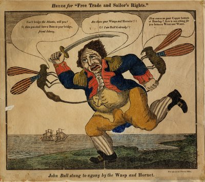 John Bull gestoken tot pijn door de Wasp en Hornet, 1813 door American School