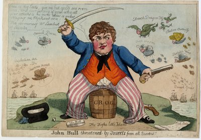 John Bull bedreigd door insecten van alle kanten, c.1813 door American School