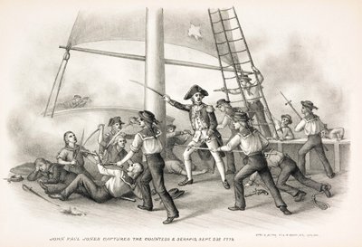 John Paul Jones neemt de Countess & Serapis gevangen, 23 september 1779, pub.1885 door American School