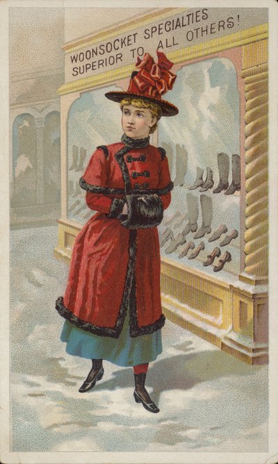 Dame kijkt naar etalages in de sneeuw door American School