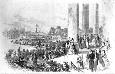 Lincolns receptie in het Witte Huis voor keizer Napoleon (1808-73) uit Frank Leslies Illustrated Newspaper 17 augustus 1861 door American School