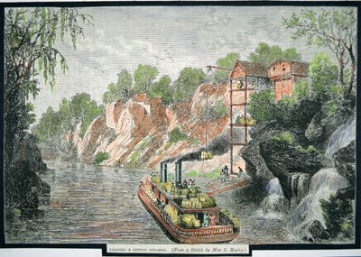 Het laden van de stoomboot met balen katoen van een plantage, c.1860 door American School