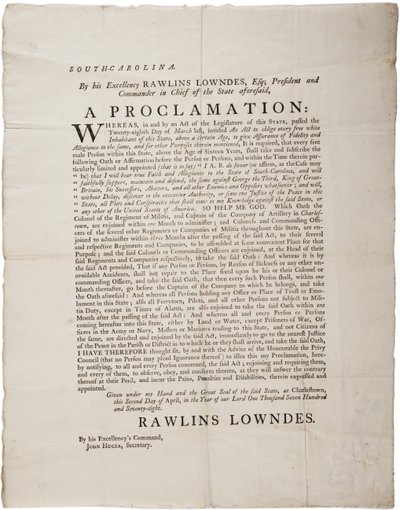 Loyaliteitseed om de onafhankelijkheid van South Carolina te beschermen, 2 april 1778 door American School