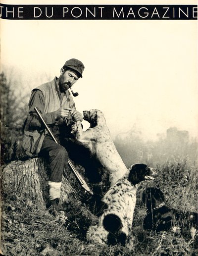 Man met jachthonden, voorpagina van het DuPont Magazine, november 1934 door American School