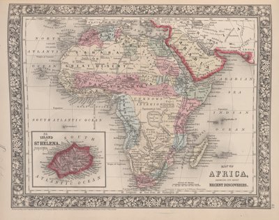 Kaart van Afrika met de nieuwste ontdekkingen en het eiland Sint-Helena, uit Mitchells nieuwe algemene atlas, 1863 door American School
