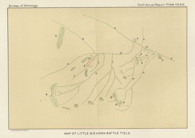 Kaart van Little Big Horn Slagveld door American School