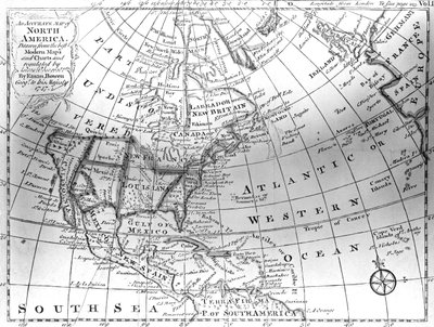 Kaart van Noord-Amerika, 1747 door American School
