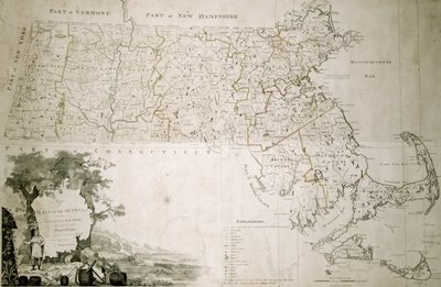 Kaart van de staat Massachusetts, 1801 door American School