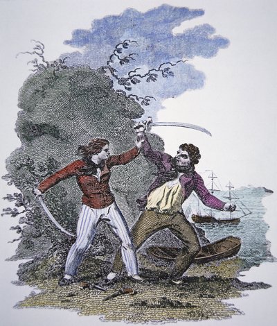 Mary Read vecht met een andere piraat om het leven van haar mannelijke geliefde te redden door American School
