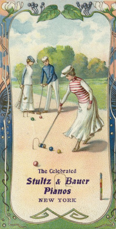 Mannen en vrouwen spelen croquet door American School