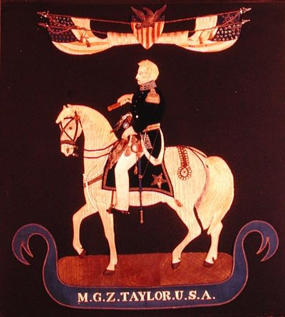 Borduurwerk afbeelding van generaal-majoor Zachary Taylor te paard, c.1846-55 door American School