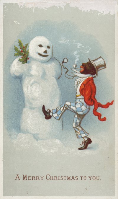 Neger en sneeuwpop kerstkaart door American School