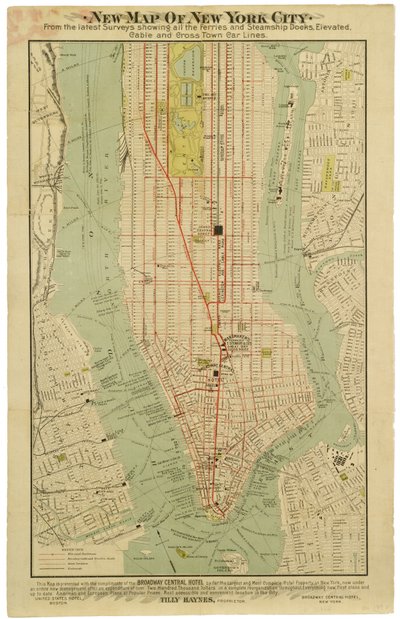 Nieuwe kaart van New York City van de nieuwste onderzoeken met alle veerboten en stoomschipdokken, verhoogde, metro