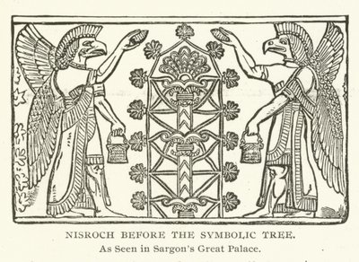 Nisroch voor de symbolische boom, zoals te zien in het Grote Paleis van Sargon door American School