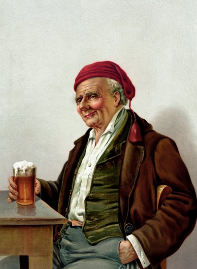 Oude man met een bier in een kroeg door American School