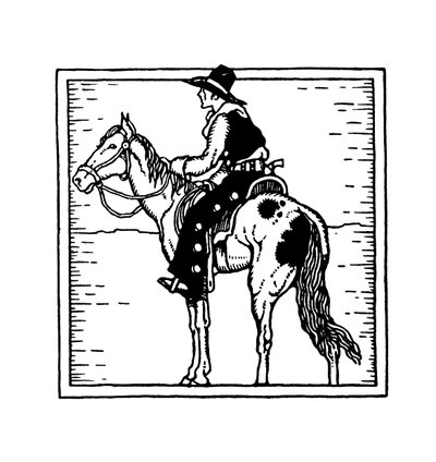 Amerikaanse cowboy van het oude westen te paard door American School