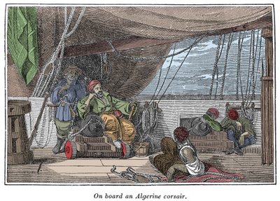 Aan boord van een schip van Algerijnse piraten Illustratie uit 