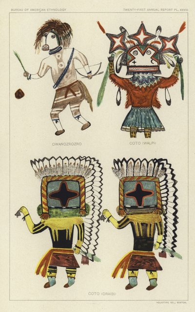 Owanozrozro, Coto (Walpi), Coto (Oraibi) (kleurenlitho) door American School