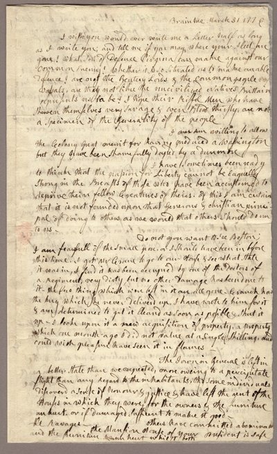 Pagina 1, Brief van Abigail Adams aan John Adams, 31 maart - 5 april 1776 (inkt op papier) door American School