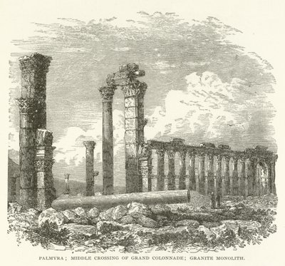 Palmyra; middenoversteek van de Grote Colonnade; Granieten Monoliet door American School
