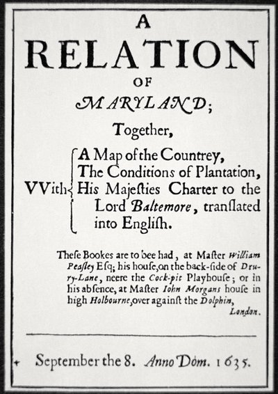Pamflet over de Kolonie Maryland uitgegeven door de Tweede Lord Baltimore door American School