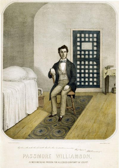 Passmore Williamson in Moyamensing Prison voor vermeende minachting van de rechtbank, uitgegeven 1855 door American School