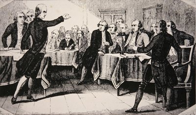 Patrick Henry voor de Virginia Assembly in maart 1775 door American School
