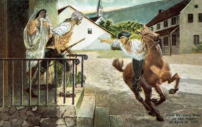 De rit van Paul Revere in de nacht van 18 april 1773 door American School