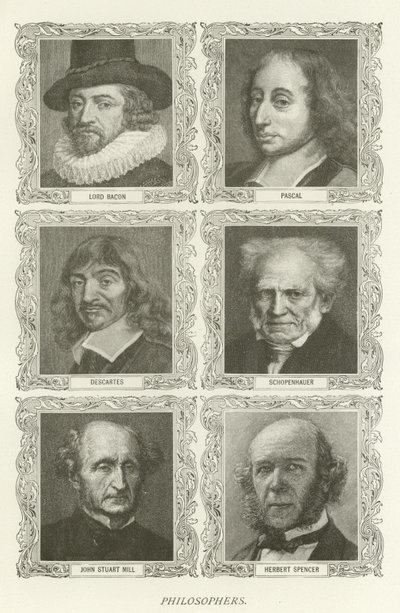 Filosofen, Lord Bacon, Pascal, Descartes, Schopenhauer, John Stuart Mill, Herbert Spencer door American School