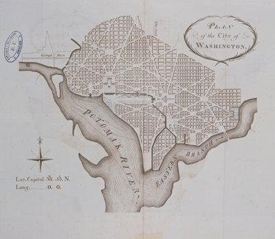 Plan van de stad Washington zoals oorspronkelijk uitgezet in 1793 door American School