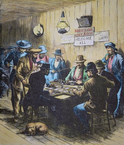 Faro spelen in een saloon in Cheyenne, Wyoming, c.1870 door American School