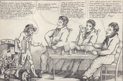 Politieke cartoon aan de vooravond van de oorlog van 1812, ca. 1812 door American School