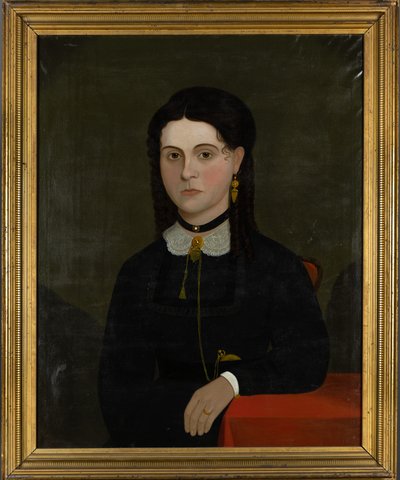 Portret van Elizabeth Laverton Winn (geb. 1833) 1853-60 (olieverf op doek) (zie 199361 voor paar) door American School