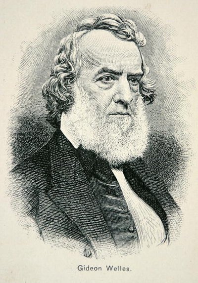 Portret van Gideon Welles, secretaris van de Amerikaanse marine tijdens de oorlog en wederopbouw door American School