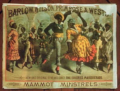 Poster die Barlow, Wilson, Primrose en Wests Mammot Minstrels Colored Masquerade adverteert door American School