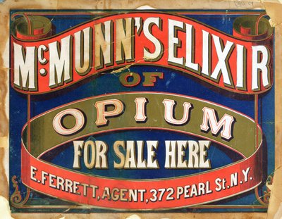 Poster die McMunns Elixir of Opium adverteert door American School