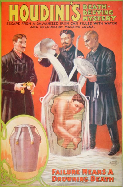 Poster die een nieuwe act van Houdini adverteert door American School